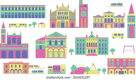 European city symbol set map school