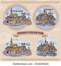 European City vintage illustration Toledo Basel