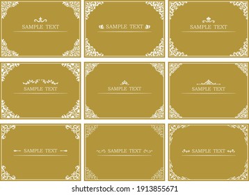 European classic golden frame with decorative corner and headline decoration icon set