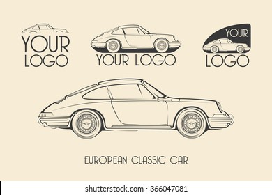 European Classic Sports Car Silhouettes, Outlines, Contours. Your Logo