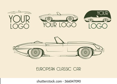 European classic sports car silhouettes, outlines, contours. Your Logo