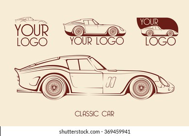 European classic sports car silhouettes, outlines, contours. Your Logo