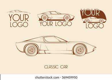 European classic sports car silhouettes, outlines, contours. Your Logo