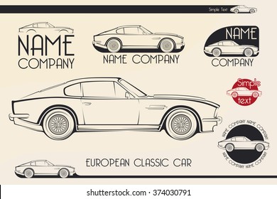 European classic sports car silhouettes, outlines, contours. Your Logo