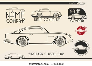 European classic sports car silhouettes, outlines, contours. Your Logo