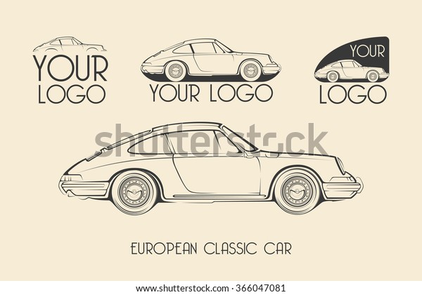 European classic sports car silhouettes, outlines,\
contours. Your Logo