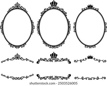 European classic style vertical oval frame with crown and heading decoration set