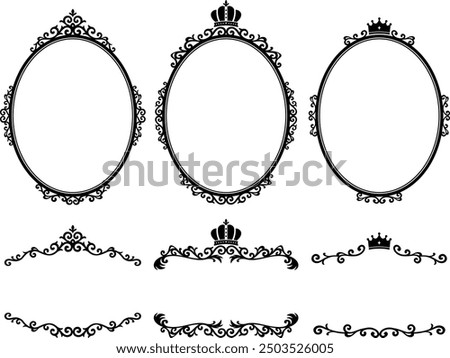 European classic style vertical oval frame with crown and heading decoration set