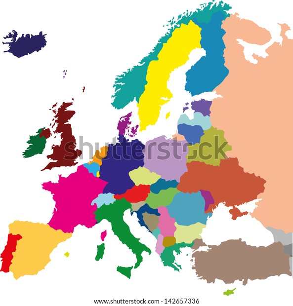 European Colored Political Map Stock Vector (Royalty Free) 142657336