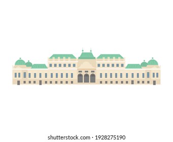 european colorful old Palace. Austrian style.  historic facade. Traditional architecture. Vector illustration flat cartoon style