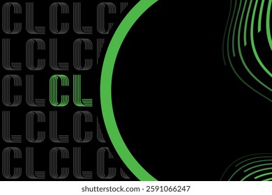 European conference football team league empty graphic rectangular template for team logo. Grey and green letters with striped lines on black background.