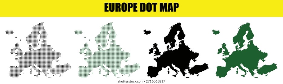 Mapas de patrones de puntos del continente europeo en varios colores