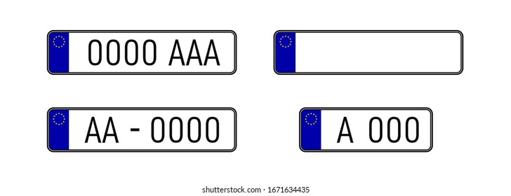 European countries car license plate registration numbers. Car license plate. EU countries car number plates. 