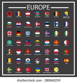 European countries circle flags - vector icons set 