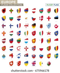 European countries flags collection. Rugby flag set. Vector Illustration.