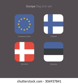 European countries flat flags set