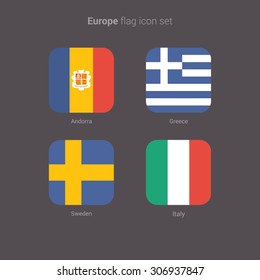 European countries flat flags set