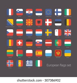 European countries flat flags set