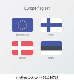 European countries flat flags set