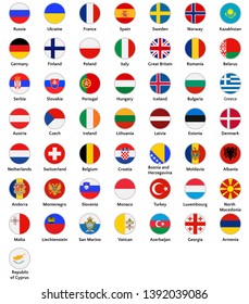 European countries icon set, flags of Great Britain, Malta, Liechtenstein, etc. Symbols in flat style