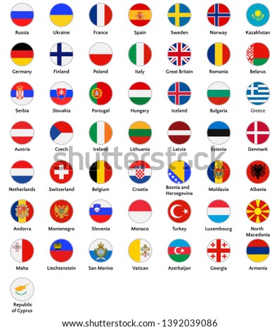 European countries icon set, flags of Great Britain, Malta, Liechtenstein, etc. Symbols in flat style