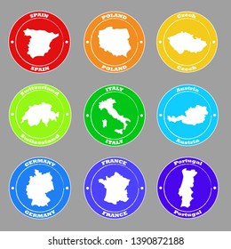 
European countries map set
 Stickers in the circles are colorful and beautiful for traveling