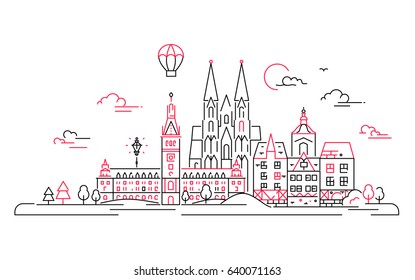 European countries - modern vector line travel illustration. Discover Netherlands and Germany. Be on a safe and exciting journey. See great landmarks like cathedrals, palaces and museums