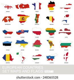 European countries set, maps and flags, part 1