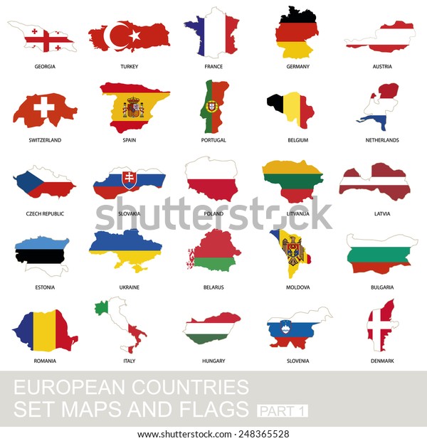 European Countries Set Maps Flags Part Stock Vector (Royalty Free ...