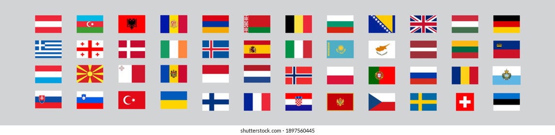 European country flag. 48 national flags. Vector set isolated icons