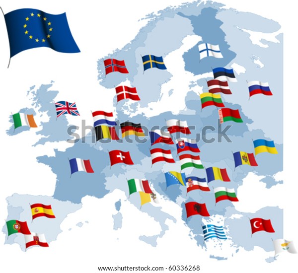 European Country Flags Map All Elements Stock Vector (Royalty Free ...