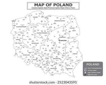 European Country Geography Political map. Political map of country with capital, province or state capital, major cities and town.