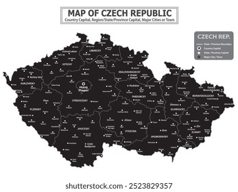 European Country Geography Political map. Political map of country with capital, province or state capital, major cities and town.