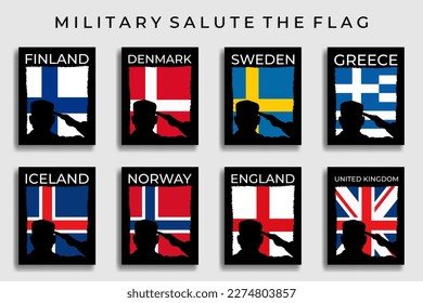 European country parts military salute flag illustration vector collection, suitable for poster, banner, flyer, t-shirt design, brochure, independence day, anniversary etc.