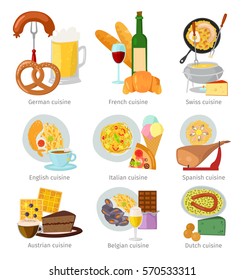 European cuisine food lunch delicious tasty dish vector illustration.