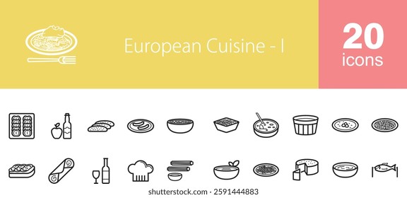 european cuisine icons set 20 icons . set of icons for web