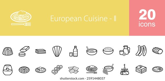 european cuisine icons set 20 icons . set of icons for web