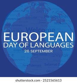 European Day of Languages poster design, Bandeiras europeias com nome de países no vetor de poste de sinais, línguas de diferentes países, 26 de setembro.