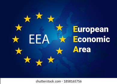 European Economic Area - EEA. European Union flag and map of Europe. Vector illustration background