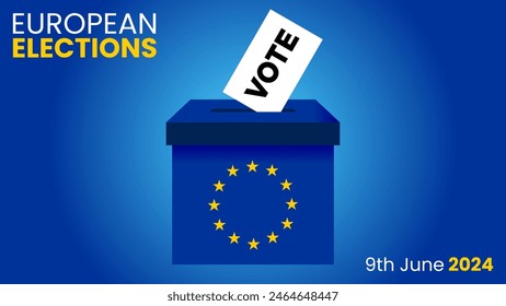 European elections illustration of a card entering a ballot box in reference of the 9th june 2024 event