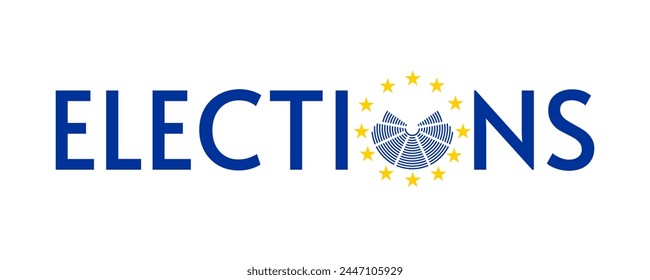 european elections vector poster with parliament symbol and yellow stars, white background