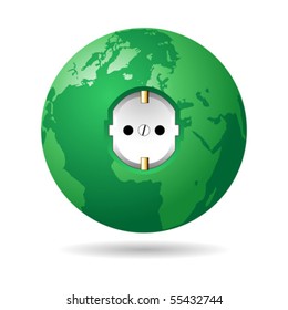 European electric plug on green planet over white