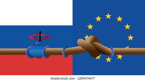 European energy crisis after Russia's invasion of Ukraine. Russia world's largest exporters of natural gas. Europe gas, valve on the main gas pipeline EU, Pipeline with flags Europe, Pipes of gas from