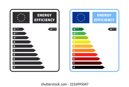 European energy efficiency badges. Energy efficiency and rating chart. Vector illustration