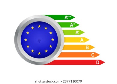 European energy efficiency classes. Energy efficiency arrows. Colorful efficiency energy rating. Concept of Energy Efficiency of housing. Vector illustration