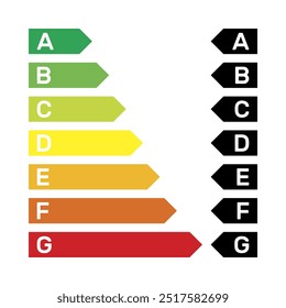 classificação europeia de eficiência energética, classes ecológicas do verde a ao vermelho g, ilustração vetorial
