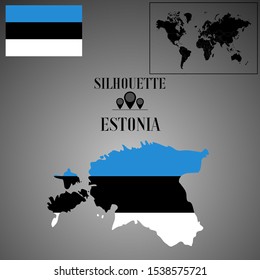  European Estonia, Tallin outline world map silhouette vector illustration, creative design background, national country flag, design element, symbols from countries all continents set. 