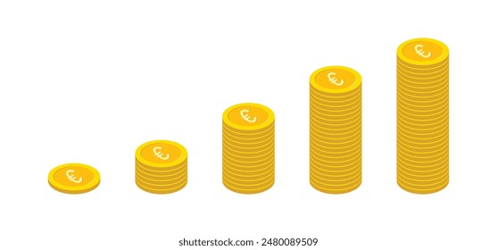 Euro europeo crece gráfico al alza. Monedas de oro en euros aumentando hacia el Precio más alto. Símbolo de crecimiento del euro, de la inversión, de la empresa o de la renta. Ilustración vectorial del gráfico de crecimiento financiero.