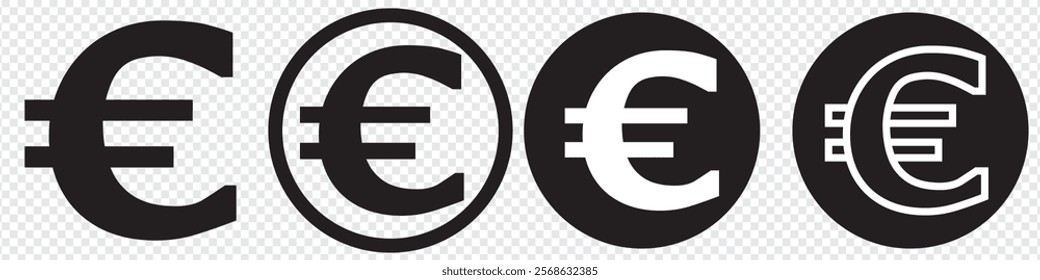 European euro currency or euro currency symbol flat icon set. vector illustration.