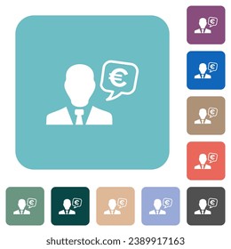 European Euro financial advisor white flat icons on color rounded square backgrounds